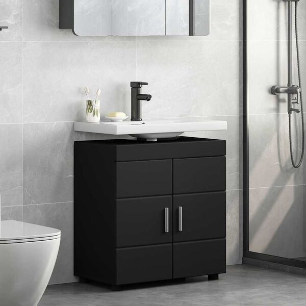 vidaXL Bathroom Cabinet Set with Storage TULUM Black 60 x 34 x 63 cm