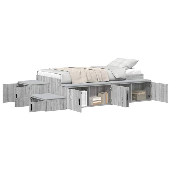 vidaXL Storage Bed Frame Grey Sonoma 90 cm Engineered Wood