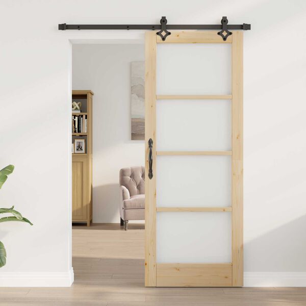 vidaXL Sliding Door Natural 78 x 202 cm Solid Pine Wood and Glass