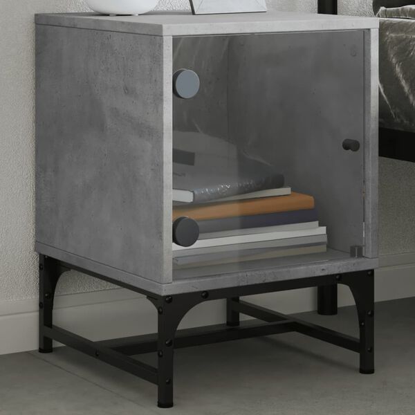 vidaXL Bedside Cabinets with Glass Doors 2 pcs Concrete Grey 35x37x50 cm