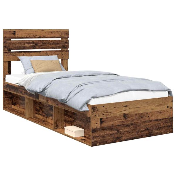 vidaXL Bed Frame with Headboard Old Wood 90 x 190 cm Solid Pine Wood