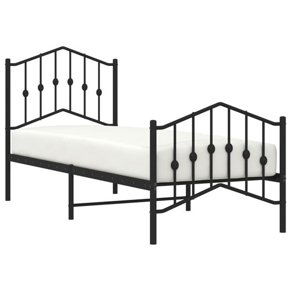 vidaXL Metal Bed Frame without Mattress with Footboard Black 75x190cm
