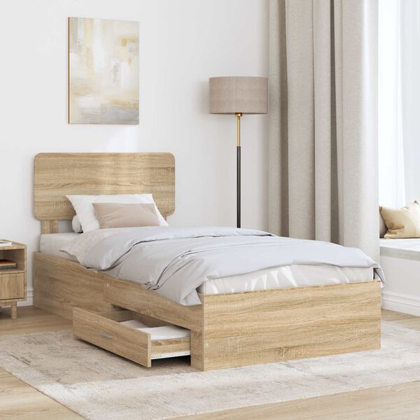 vidaXL Bed Frame with Drawer Sonoma Oak 100 x 200 cm Engineered Wood