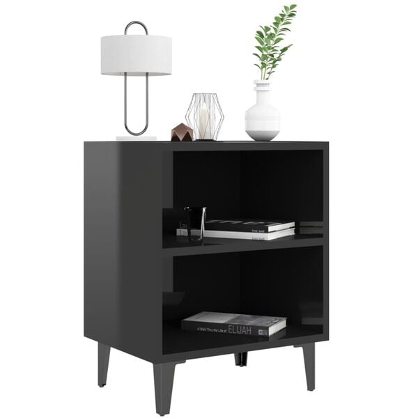 vidaXL Bed Cabinets with Metal Legs 2 pcs High Gloss Black 40x30x50 cm