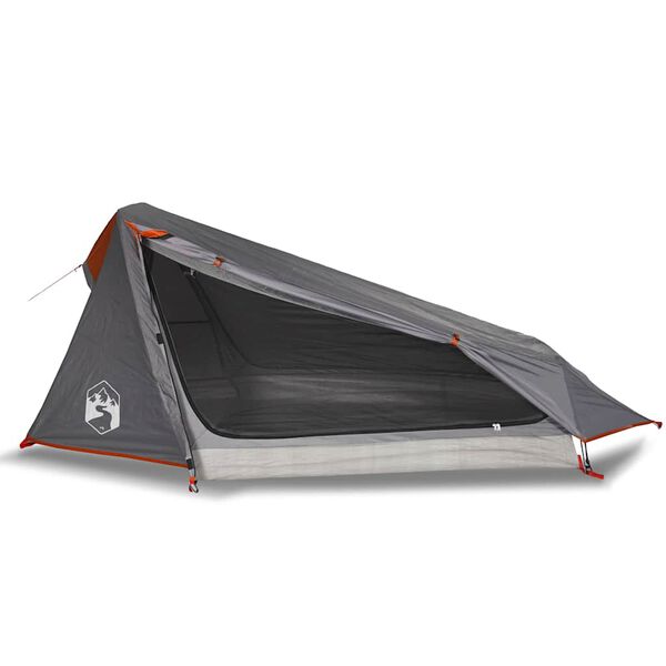 vidaXL Camping Tent Tunnel 1-Person Grey and Orange Waterproof