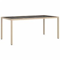 vidaXL Garden Table Beige 190x90x75 cm Tempered Glass and Poly Rattan