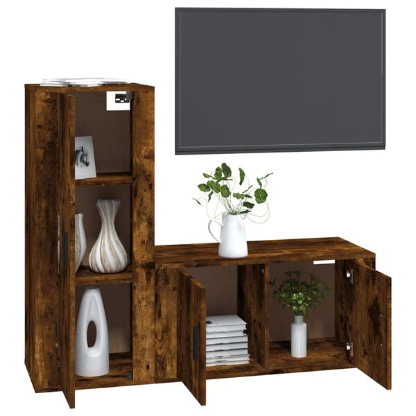 vidaXL 2 Piece TV Cabinet Set Smoked Oak Engineered Wood
