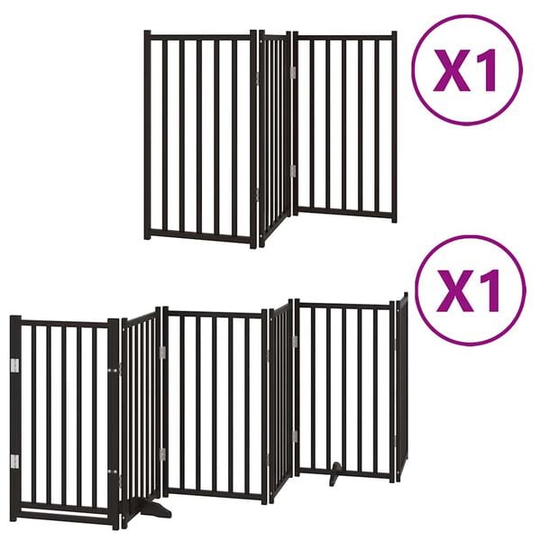 vidaXL Dog Gate with Door Foldable 9 Panels Black 450 cm Poplar Wood