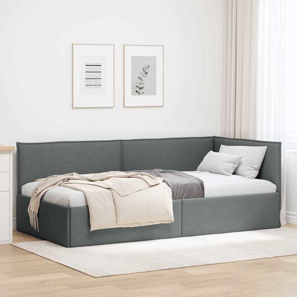 vidaXL Corner Bed Frame with Headboard Dark grey 80 x 200 cm Fabric