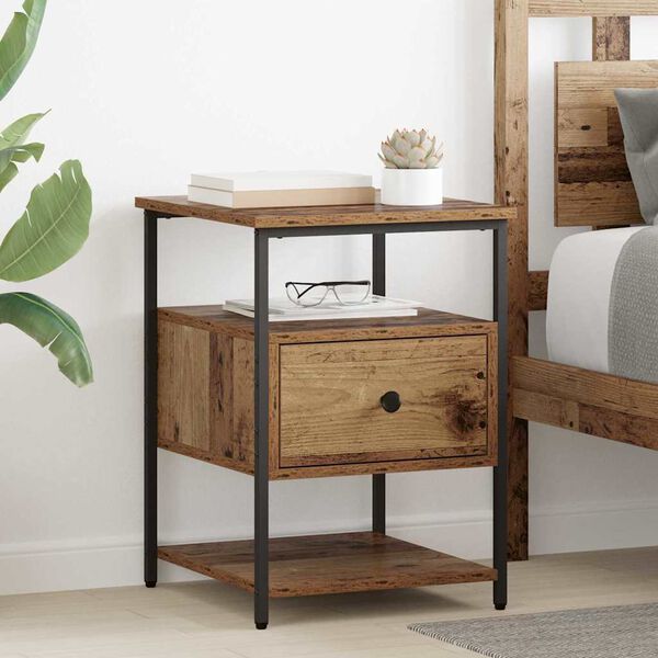vidaXL Bedside Cabinet Old Wood 40 x 42 x 56 cm Engineered Wood