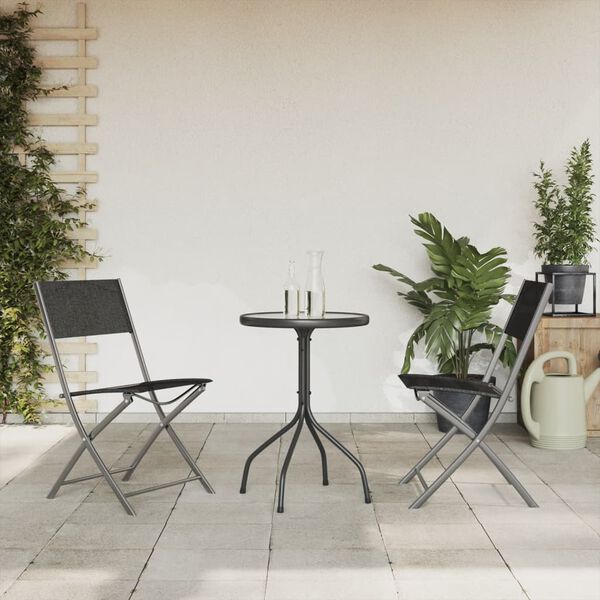 vidaXL 3 Piece Garden Dining Set Black Steel