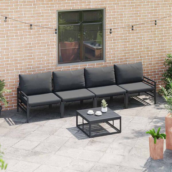 vidaXL Garden Sofa Set with Cushion 5 pcs Black Steel