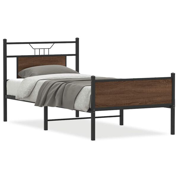 vidaXL Bed Frame without Mattress Brown Oak 75x190 cm Small Single Engineered Wood