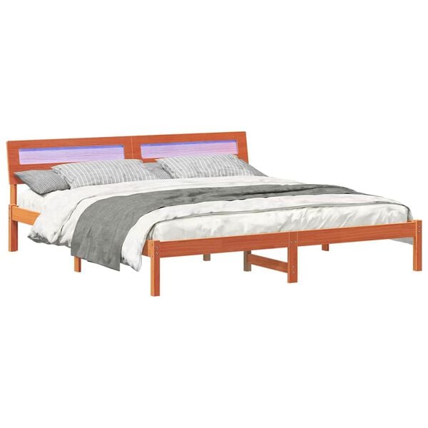 vidaXL Bed Frame with Headboard Brown 200 x 200 cm Solid Pine Wood