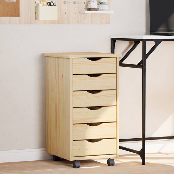 vidaXL Rolling Cabinet with Drawers MOSS Clear Varnish Solid Pine wood
