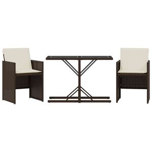 vidaXL 3 Piece Bistro Set with Cushions Brown Poly Rattan