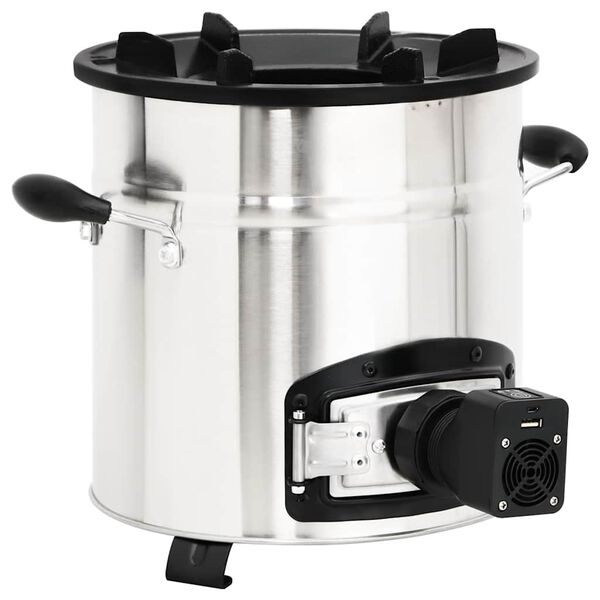 vidaXL Wood Stove with USB Fan Silver 35.5x26x28 cm Stainless Steel