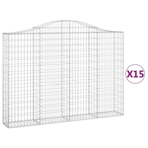 vidaXL Arched Gabion Baskets 15 pcs 200x30x140/160 cm Galvanised Iron