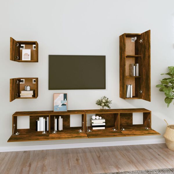 vidaXL 5 Piece TV Cabinet Set Smoked Oak Engineered Wood