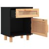 vidaXL Bedside Cabinet Black Solid Wood Pine and Natural Rattan