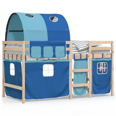 vidaXL Kids' Loft Bed with Tunnel Blue 90x190 cm Solid Wood Pine
