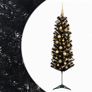 vidaXL Artificial Slim Christmas Tree with Bauble 150 cm 150 LEDs