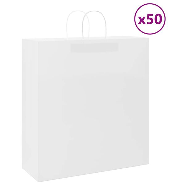 vidaXL Paper Bags 50 pcs with Handles White 45x17x48 cm