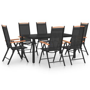 vidaXL Dining Set | Black | Powder-coated aluminium, textilene, WPC | Foldable