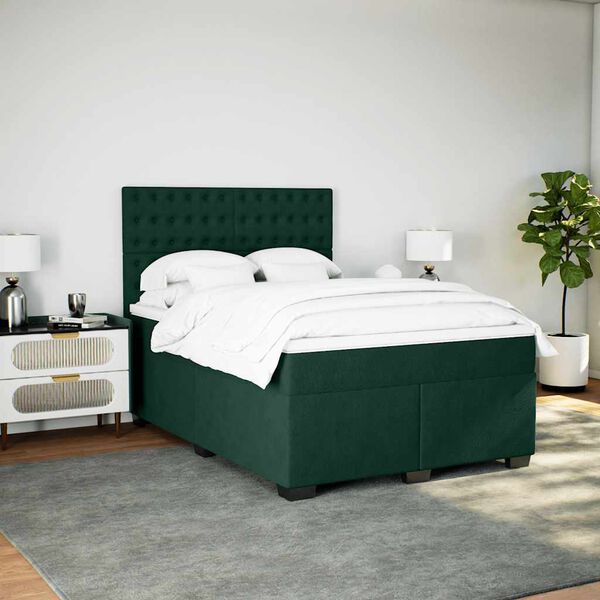 vidaXL Box Spring Bed with Mattress Dark Green 140x190 cm Velvet