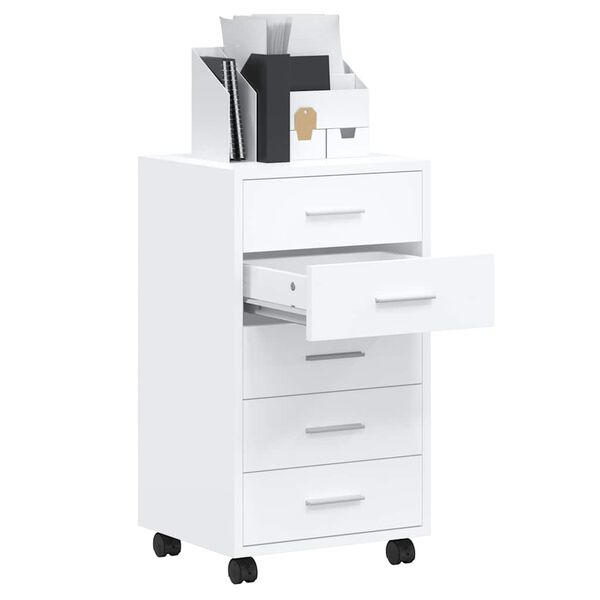 vidaXL Drawer Cabinet with Castors High Gloss White Engineered Wood