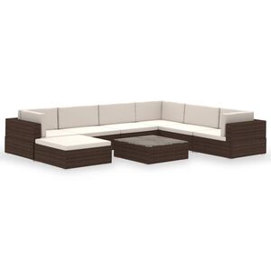 vidaXL 8 Piece Garden Lounge Set with Cushions Poly Rattan Brown