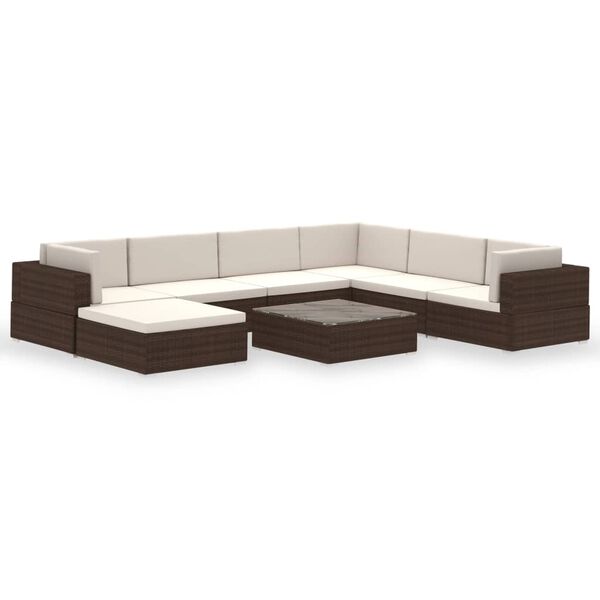 vidaXL 8 Piece Garden Lounge Set with Cushions Poly Rattan Brown
