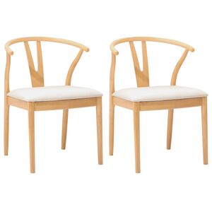vidaXL Dining Chair 2 pcs Natural and Light Solid Rubber Wood