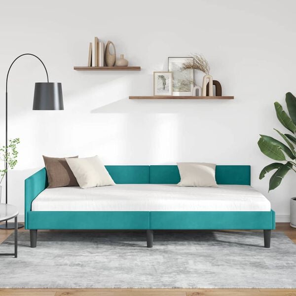 vidaXL Corner Bed Frame with Headboard Turquoise 90 cm x 190 cm Velvet