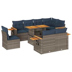 vidaXL 9 Piece Garden Sofa Set with Cushions Grey Poly Rattan Acacia