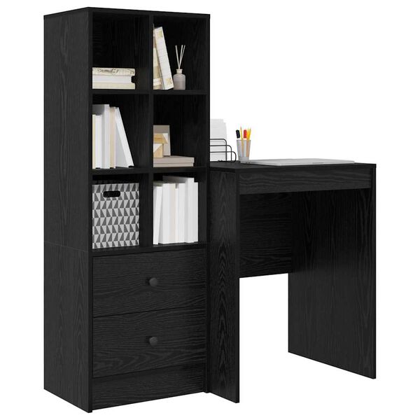 vidaXL Desk with Drawer 2 pcs Black Oak