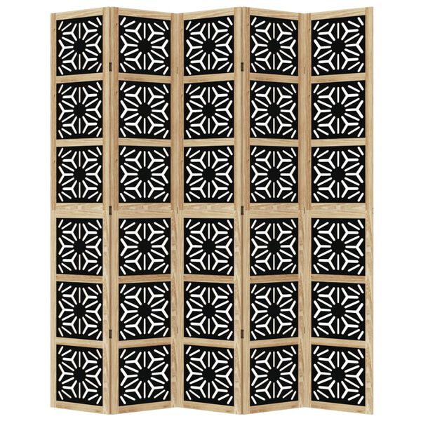 vidaXL Room Divider 5 Panels Brown and Black Solid Wood Paulownia