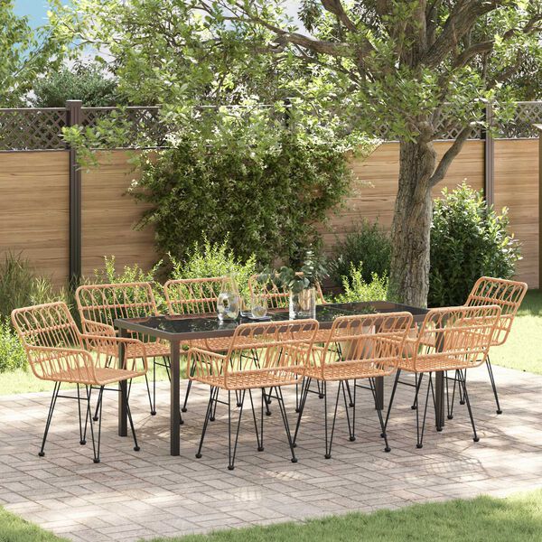vidaXL Garden Dining Set 9 pcs Brown Powder-Coated Steel