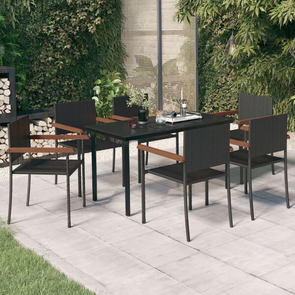 vidaXL 7 Piece Garden Dining Set Black