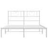 vidaXL Metal Bed Frame without Mattress with Headboard White 150x200cm