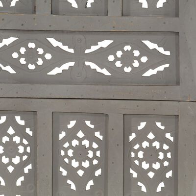 vidaXL Hand carved 5-Panel Room Divider Grey 200x165 cm Solid Mango Wood
