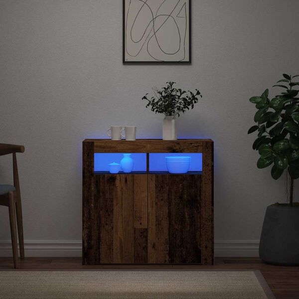 vidaXL Sideboard with LED Lights Old Wood 80x35x75 cm Engineered Wood