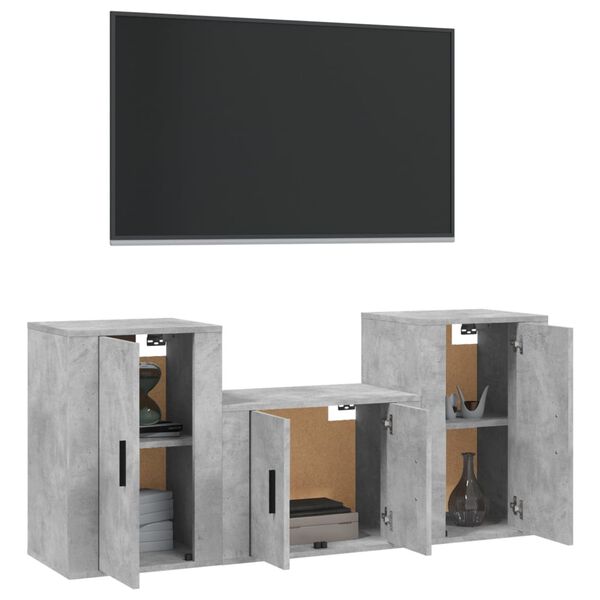 vidaXL 3 Piece TV Cabinet Set Concrete Grey Engineered Wood