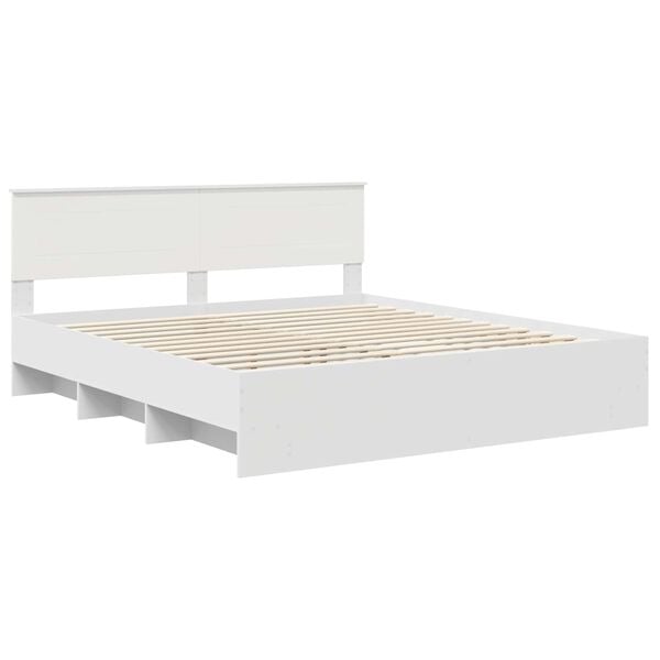 vidaXL Bed Frame with Headboard White 200 x 200 cm Engineered Wood