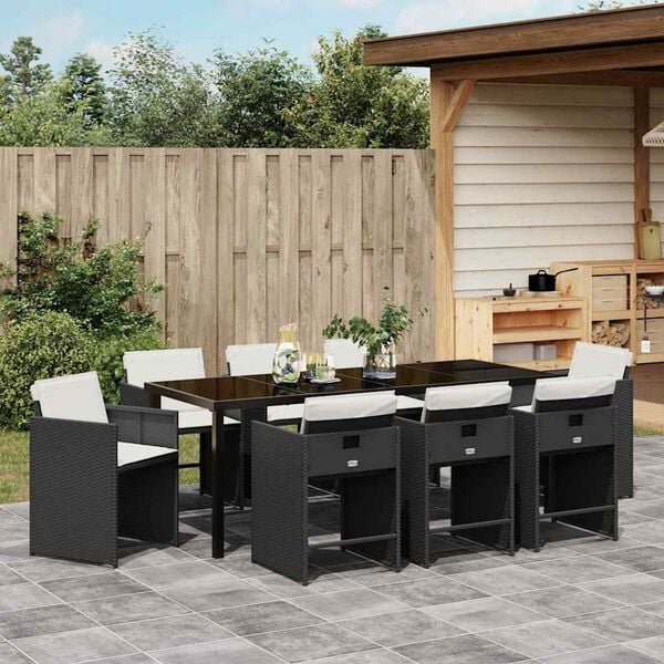 vidaXL Garden Dining Set 9 pcs Black Poly Rattan