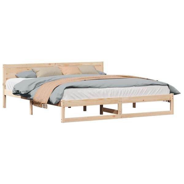 vidaXL Bed Frame with Headboard Natural 180 x 200 cm Solid Pine Wood