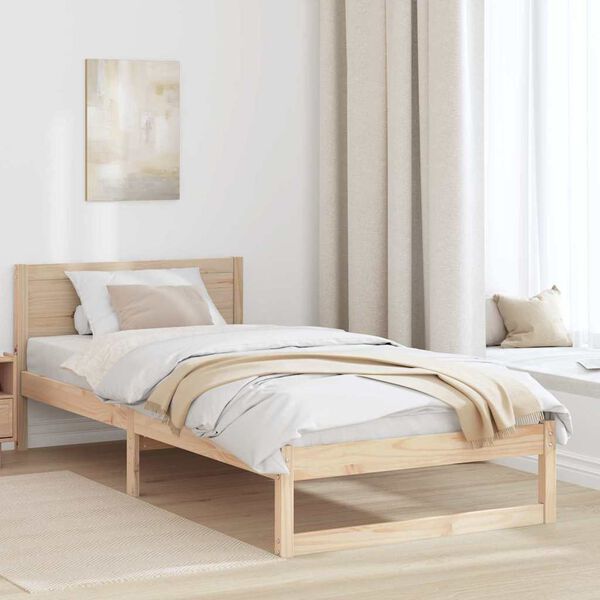vidaXL Bed Frame with Headboard Natural 75 x 190 cm Solid Pine Wood