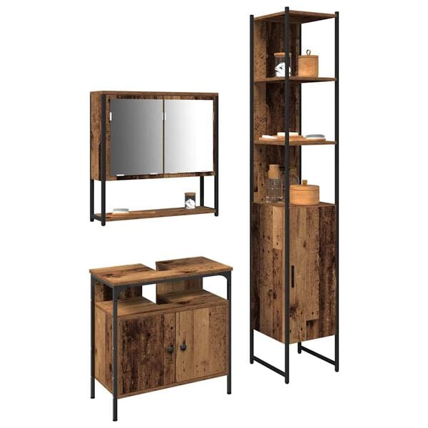 vidaXL Bathroom Furniture Set with Door 3 pcs Old Wood Engineered Wood