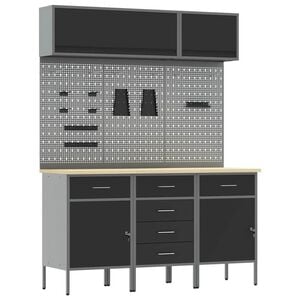 vidaXL Work Cabinet Set with Drawer with Storage Manual 8 pcs Black