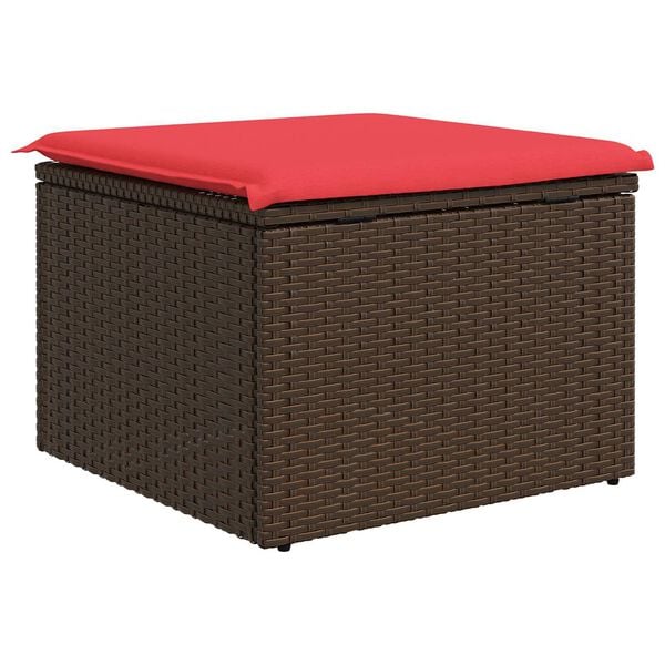 vidaXL Garden Stool with Cushion Brown 55 x 55 x 37 cm Poly Rattan